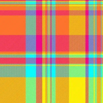 A vibrant plaid fabric pattern featuring electric neon colors of pink, oran.. Stock Illustration