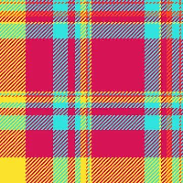 Vibrant plaid pattern in bold pink, turquoise, and yellow. This energetic c.. Stock Illustration