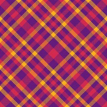 Vibrant plaid pattern with diagonal lines. Bold purple, red and yellow create イラスト素材