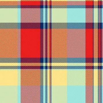 This vibrant plaid pattern features a herringbone weave in red, blue, and y.. Stock Illustration