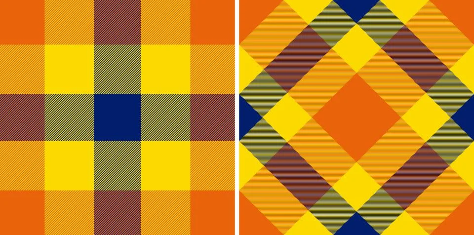 Vibrant plaid pattern featuring bright yellow, orange, and navy. Perfect for  스톡 일러스트