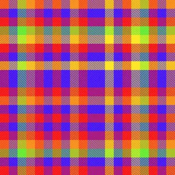 Vibrant plaid pattern featuring a colorful mix of red, blue, green, orange, a Illustrazione stock