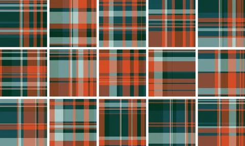 Vibrant plaid pattern featuring deep forest green, burnt orange, and pale t.. Ilustración de archivo