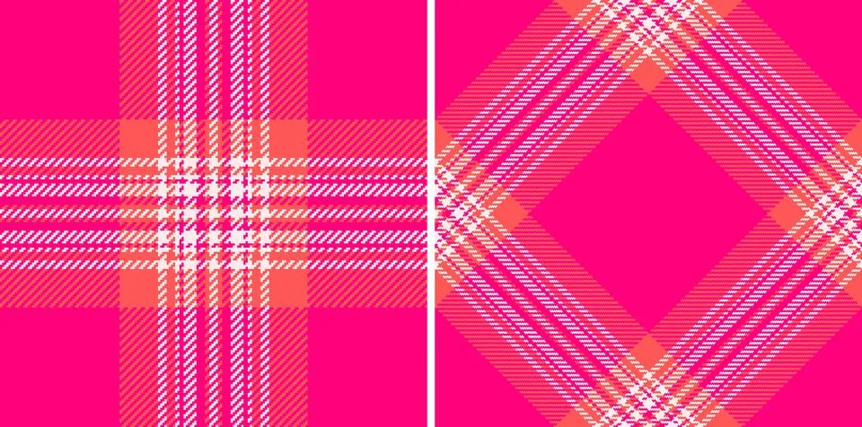 Vibrant plaid pattern featuring a hot pink backdrop accented with orange and  스톡 일러스트