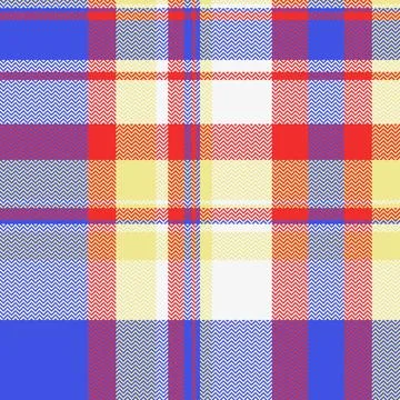 A vibrant plaid pattern featuring a seamless herringbone texture in red, bl.. Stock Illustration
