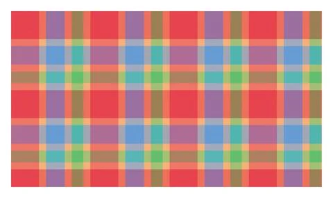 Vibrant plaid pattern with intersecting blue orange red and purple textured.. Stock Illustration