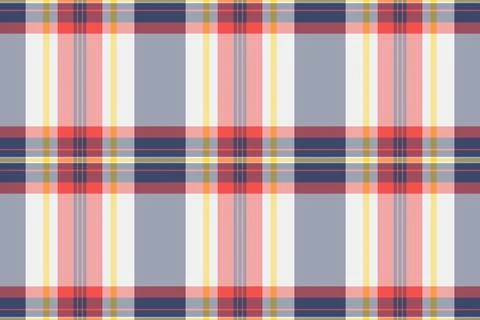 Vibrant plaid pattern with intersecting lines of red, blue, and yellow on a l Stock Illustration