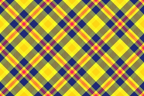 Vibrant plaid pattern with interwoven lines of bright yellow, navy blue, and  Illustrazione stock