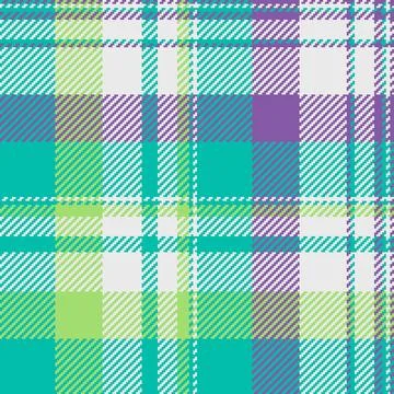 Vibrant plaid pattern with interwoven lines of turquoise, lime, purple, and w Stock Illustration