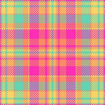 Vibrant plaid pattern in yellow, orange, pink, and teal. Ideal for textiles.. Stock Illustration