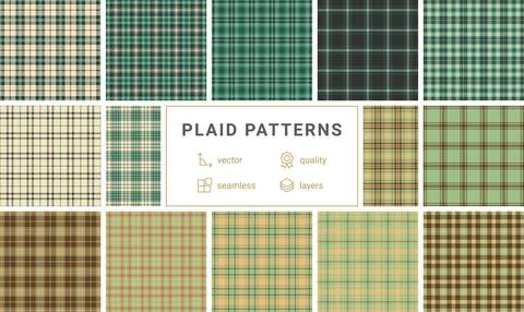 Vibrant plaid patterns with geometric checks and stripes, ideal for textile d Stock Illustration