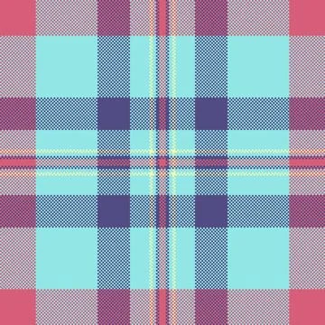 A vibrant plaid tartan pattern featuring symmetrical crosslines in shades of  Stock Illustration