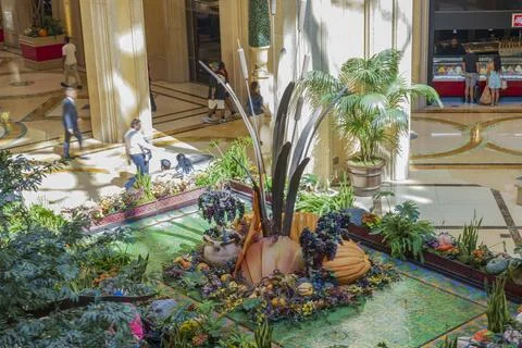 Vibrant plants and decorative elements in the lobby of The Venetian hotel Stock Photos