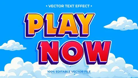 Vibrant playful 'Play Now' vector text effect with clouds Stock Illustration