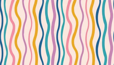 A vibrant, playful seamless pattern with vertical, irregular wavy lines in .. Stock Illustration