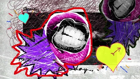 Vibrant Pop Art Animation with Dynamic Lips, Hearts, and Abstract Graffiti .. Stock Footage 318779293