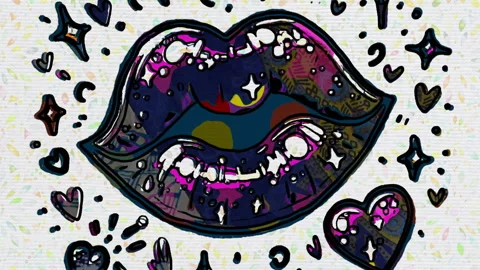 Vibrant Pop Art  Lips with Sparkles and Hearts Stock Footage 344700358