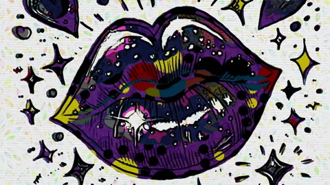 Vibrant Pop Art  Lips with Sparkles and Hearts Stock Footage 344908667