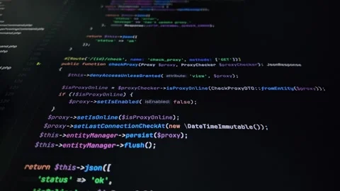 Vibrant programming code featuring syntax highlighting displayed on a dark .. Stock Footage 311932096
