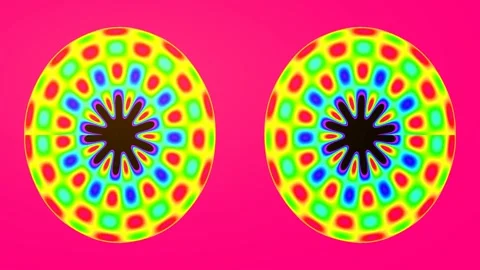 Vibrant psychedelic circle pattern animation on bright magenta background Stock Footage 339787148