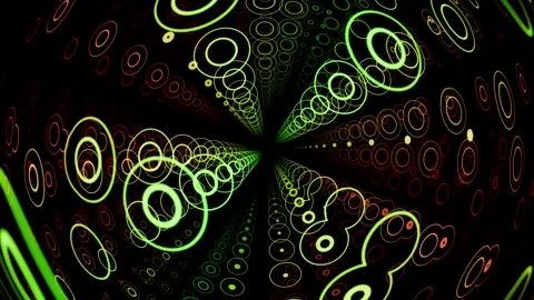 Vibrant psychedelic tunnel of expanding multicolored rings with glowing light Stock Footage 322179874