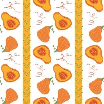 Vibrant pumpkin pattern with whimsical autumn designs and vertical borders Stock Illustration