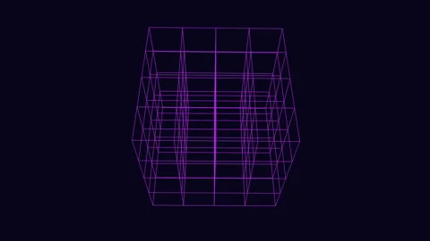 Vibrant purple 3d building with grid-like pattern in dark background Stock Footage 274172681