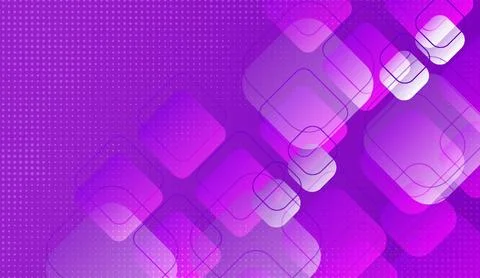Vibrant purple abstract background featuring dynamic glowing rounded square Stock Illustration