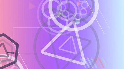A vibrant purple abstract scene features a stylized rocket and orbiting int.. Stock Illustration