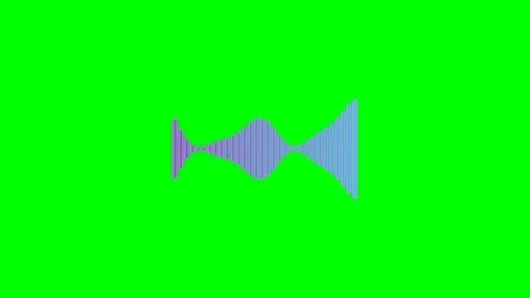 A vibrant purple audio waveform graphic centered on a solid green background Stock Footage 340900611