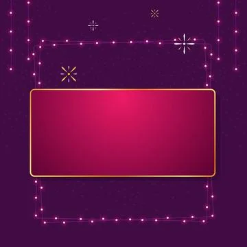 Vibrant Purple Background Vector with Pink Banner Frame, Gold Border, and N.. Illustrazione stock