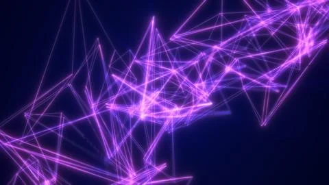 Vibrant purple digital mesh of interconnected lines forming geometric shape.. Stock Illustration
