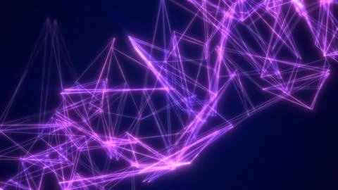 Vibrant purple digital mesh of interconnected lines forming geometric shape.. Stock Illustration