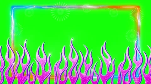 Vibrant purple glittering flame border frames on green screen background for 動画素材 338993752
