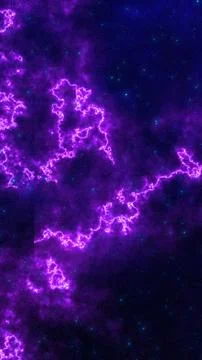 Vibrant purple lightning patterns across cosmic nebula background with glowin Illustrazione stock