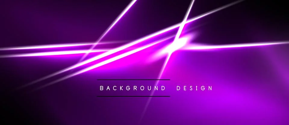 Vibrant purple lines intersect over dark background. Bright glow emanates f.. Stock Illustration