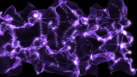 Vibrant purple network pattern background with the MicrostockPlus logo, ideal Video stock 280595773