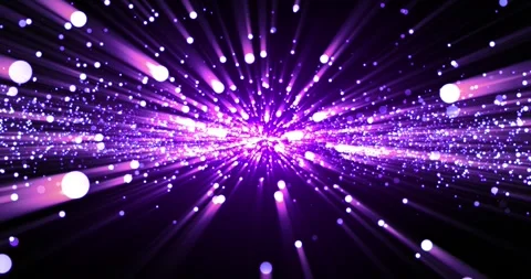 Vibrant purple particle explosion with glowing light trails and bokeh, creati Stock Footage 325989876