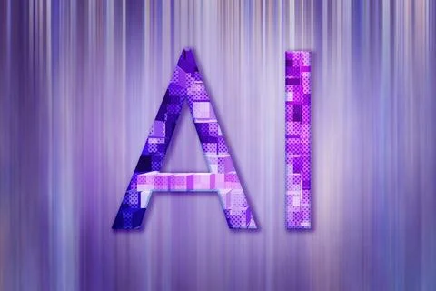 Vibrant purple patchwork letter A and I on a glossy striped background in modern Stock Illustration