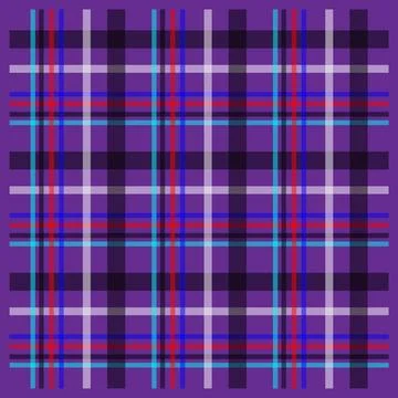 Vibrant purple plaid pattern with red blue and white stripes Stock Illustration