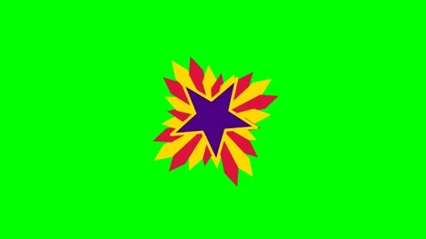 A vibrant purple star graphic centered against a solid neon green background Stock Footage 340900673