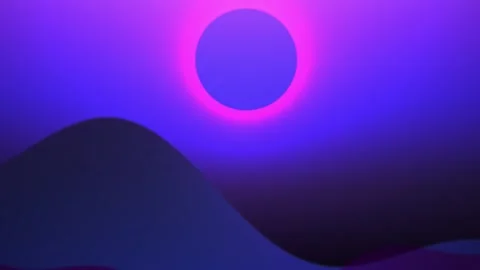 Vibrant purple sunset over mountain range with pink solar eclipse. Stock Footage 335542490