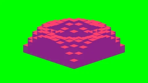 A vibrant purple voxel platform floating against a bright green background Stock Footage 341821026