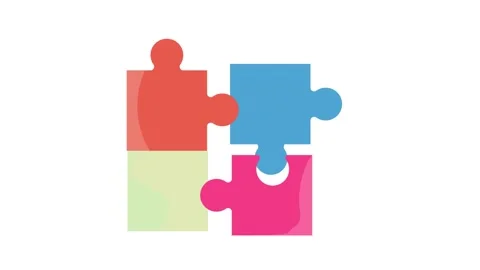 A vibrant puzzle piece composed of four interlocking sections in various co.. Stock Footage 332474881