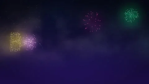 Vibrant pyrotechnics and fireworks spell out big sale text illuminating a deep Stock Footage 345375788