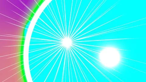 Vibrant radial lines explode from a central point on a cyan background. Illustrazione stock