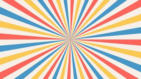 Vibrant radial striped pattern with blue yellow red orange colors convergin.. Stock Illustration