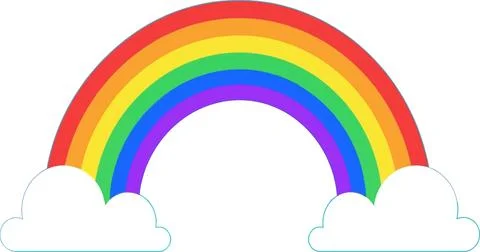 Vibrant Rainbow Arc with Fluffy Clouds Against White Background イラスト素材