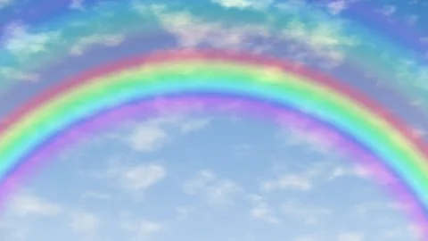 Vibrant Rainbow Arching Across a Bright Blue Sky with Soft Clouds Stock Footage 344936084