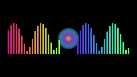 Vibrant rainbow colored audio equalizer bars pulsate rhythmically on a dark.. Stock Footage 339156409